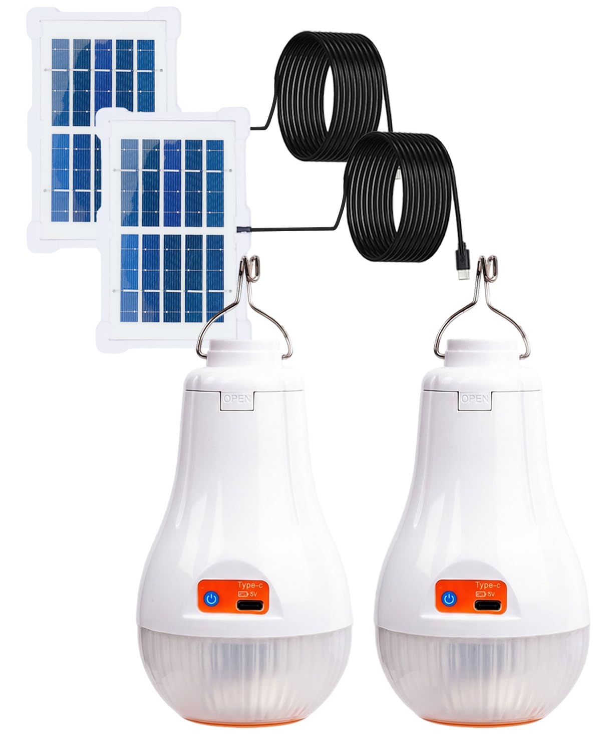 Klaright 5W Solar Powered LED Shed Light Bulb, USB Work Lights Portable Rechargeable Solar, LED Solar Shed Lights Indoor Outdoor Flashlight for Camping Tent Fishing Garden Yard Hiking, Pack of 2