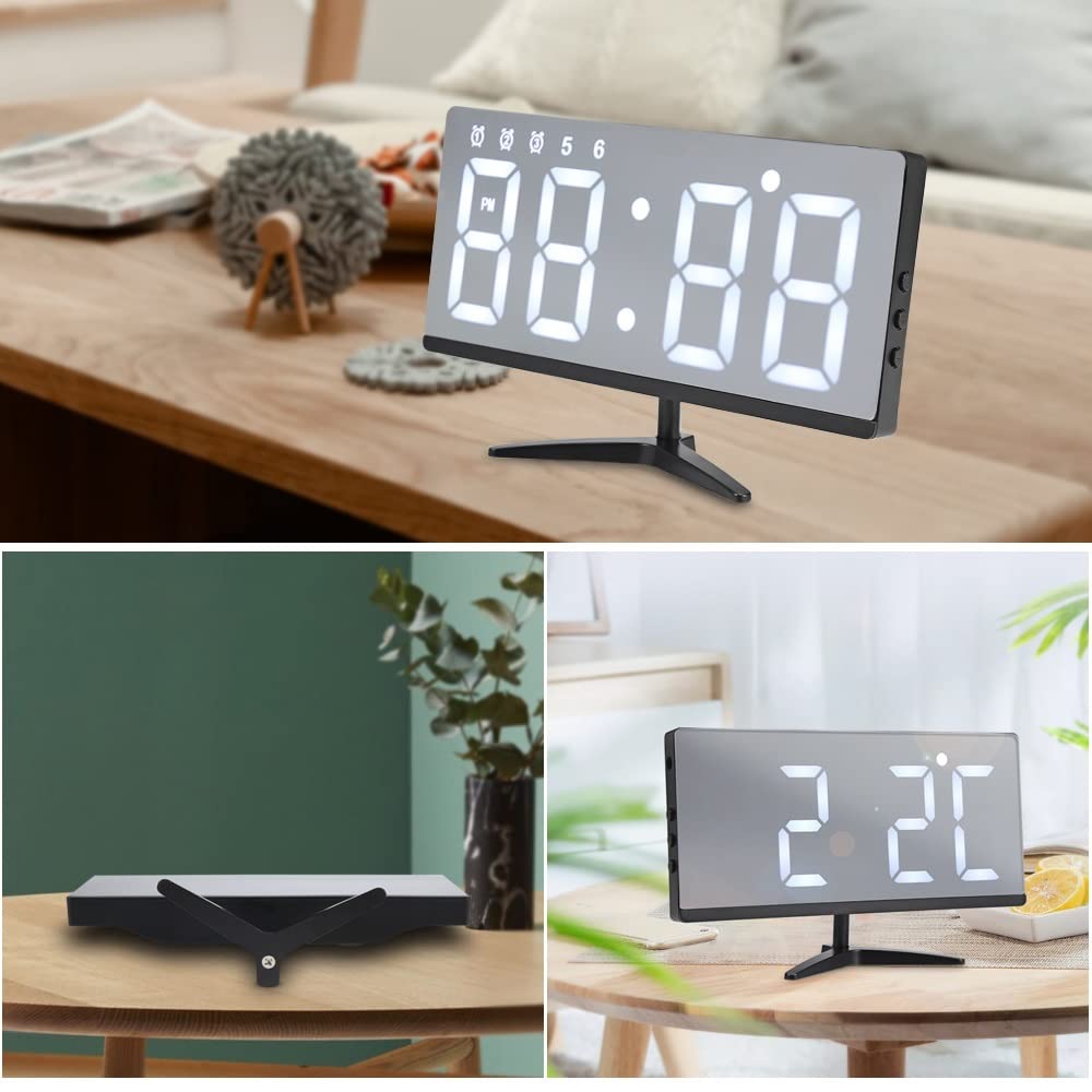 LED Reloj de Alarma Digital Snooze Fecha Tiempo Temperatura Ciclo Pantalla Brillo Ajustable