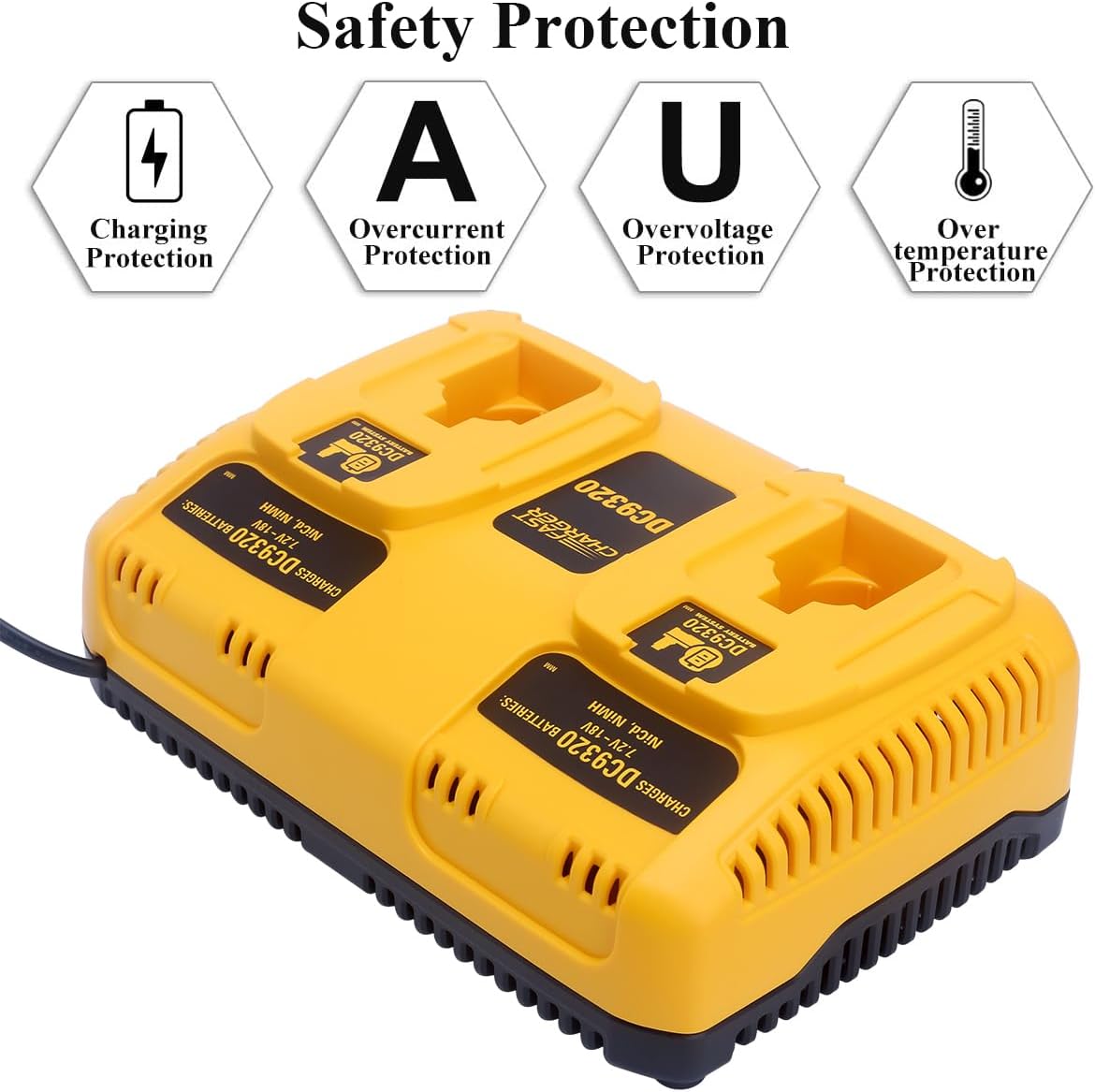 7.2V-18V Dual Port Fast Charger DC9320 Replacement for Dewalt 18V 14.4V 12V 9.6V 7.2V NiCd NiMh XRP Battery DC9098 DC9099 DW9099 DC9096 DW9094 DW9072 DW9062 DW9057 - Image 4