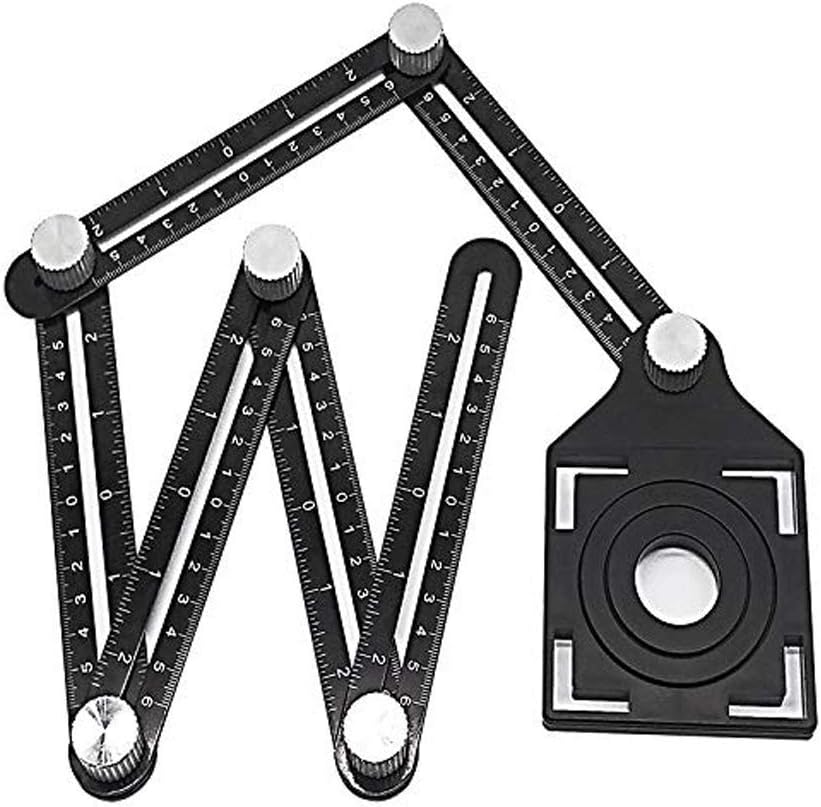 Upgrade Universal Ruler with Tile Positioning Aperture,Universal Opening Locator Measurement Tool, 6-Sided for Linear Measurement.Aluminum Alloy Multi Angle Template Angular Ruler Laser Scale