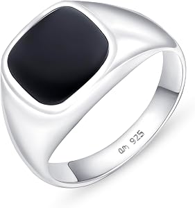 Amberta Anillo Sello para Hombre en Plata de Ley 925 con Onix Negro | Sello Plata Hombre | Anillo Onix Negro | Anillo Hombre Plata