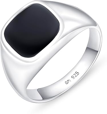 Amberta Anillo Sello para Hombre en Plata de Ley 925 con Onix Negro | Sello Plata Hombre | Anillo Onix Negro | Anillo Hombre Plata