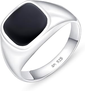Amberta Solid 925 Sterling Silver Black Onyx Ring for Men | Signet Ring for Men | Pinky Ring Men | Mens Signet Ring | Bike...