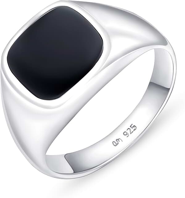 Amberta Siegelring Herren Onyx aus Sterling Silber 925 | Kleiner Finger Ring Herren | Siegelring Für Herren Silber | Biker Ring Sterling Silber