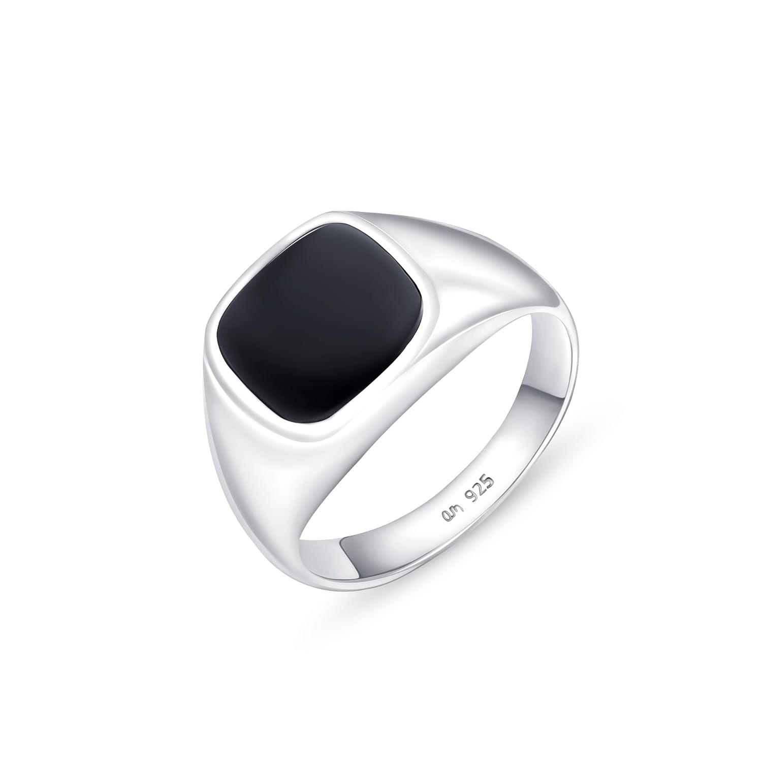 Amberta Solid 925 Sterling Silver Black Onyx Ring for Men | Biker Pinky Signet Ring for Men