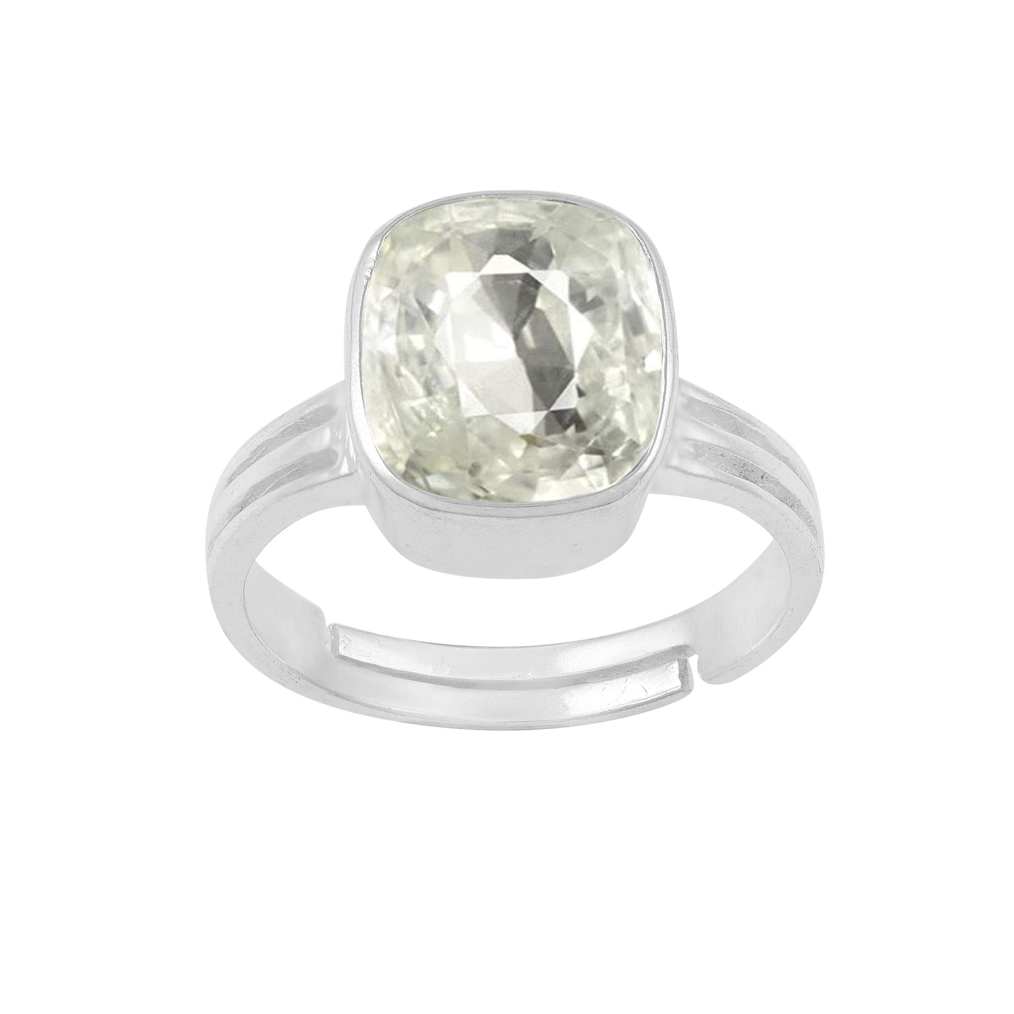 Gems 4.25 Ratti /3.40 Carat AA++ Quality Certified Ashtadhatu Adjaistaible Silver Ring Unheated Natural White Sapphire Pukhraj Loose Gemstone-image-49