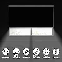 Vista 6 de BERISSA Persianas enrollables opacas para ventanas, sin cordón, para oscurecer la habitación, con cenefa de casete, persianas de ventana opacas