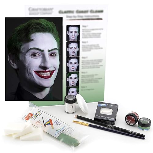 Graftobian Kit de maquillaje clásico de payaso del caos, juego completo de 10 piezas para disfraz de bufón o payaso aterrador, pintura facial