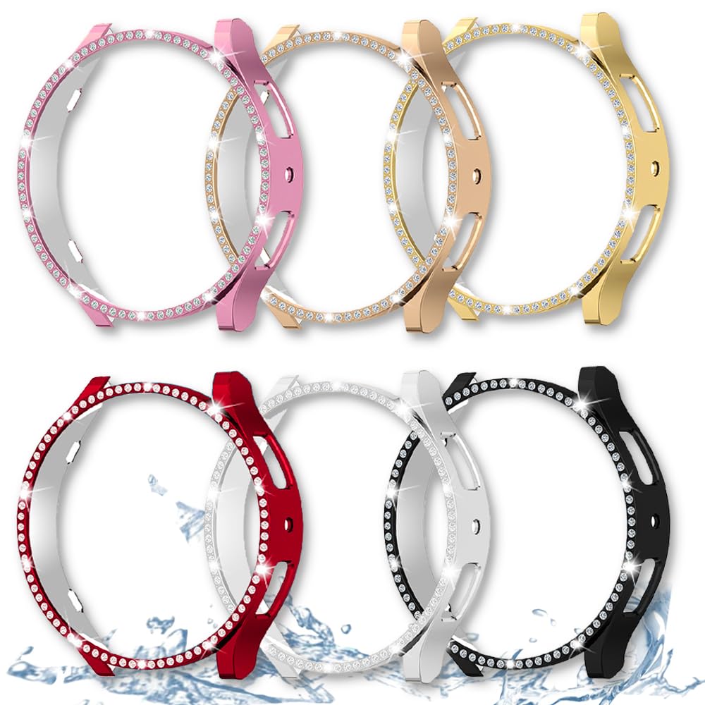 DEALELE [2-PACK] Case Compatible with Samsung Galaxy Watch 5/4 44mm, Bling Single-Row Diamond PC Protective Case Replacement Watch Cover Bumper (44mm, Gold+Transparent) — view 148