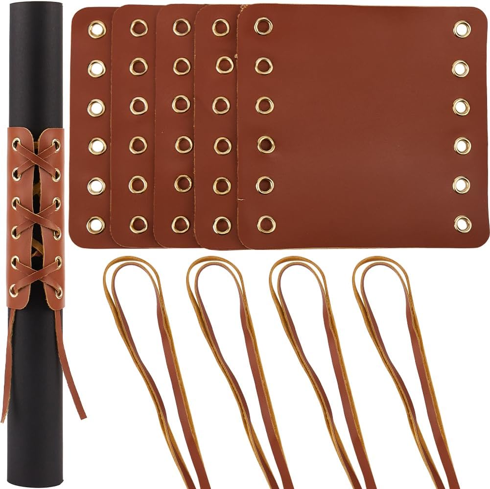 GORGECRAFT 20Pcs Leather Walking Stick Grip Kit Anti-Slip Handlebar Hand Grips Thruster Covers Wraps with 20Pcs Strap Rope for Motorbikes Bicycle Modification Accessories Camel Color 4.61 x 4.37 Inch