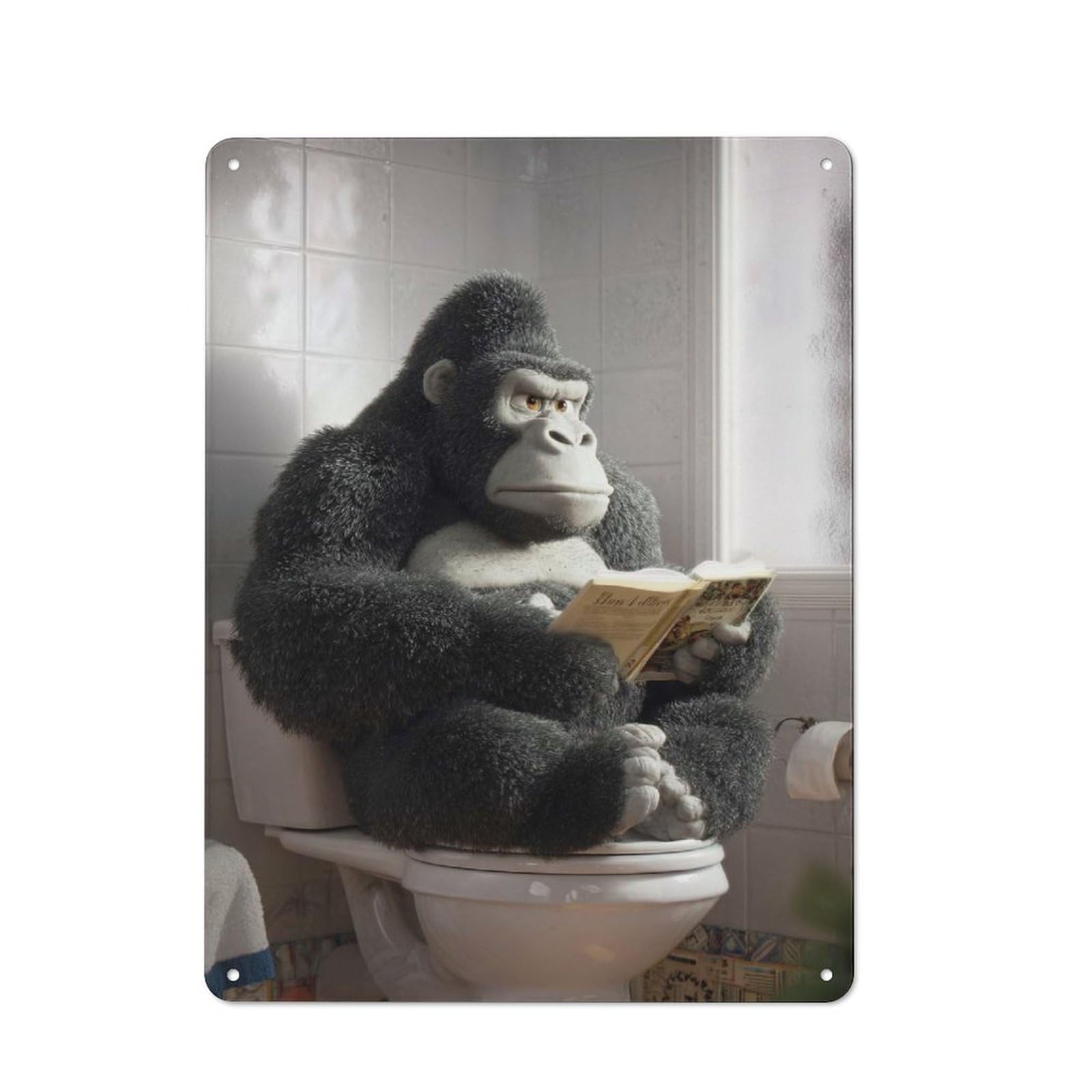 Junmoney Style-10 Gorilla Reading On Toilet Poster, Picture, Metal Print, Paint By Creed Cottage Style Metal Wall Decor 40X30cm, Tin Wall Plaque For Kitchen, Cottage, Porch Or Garden Room