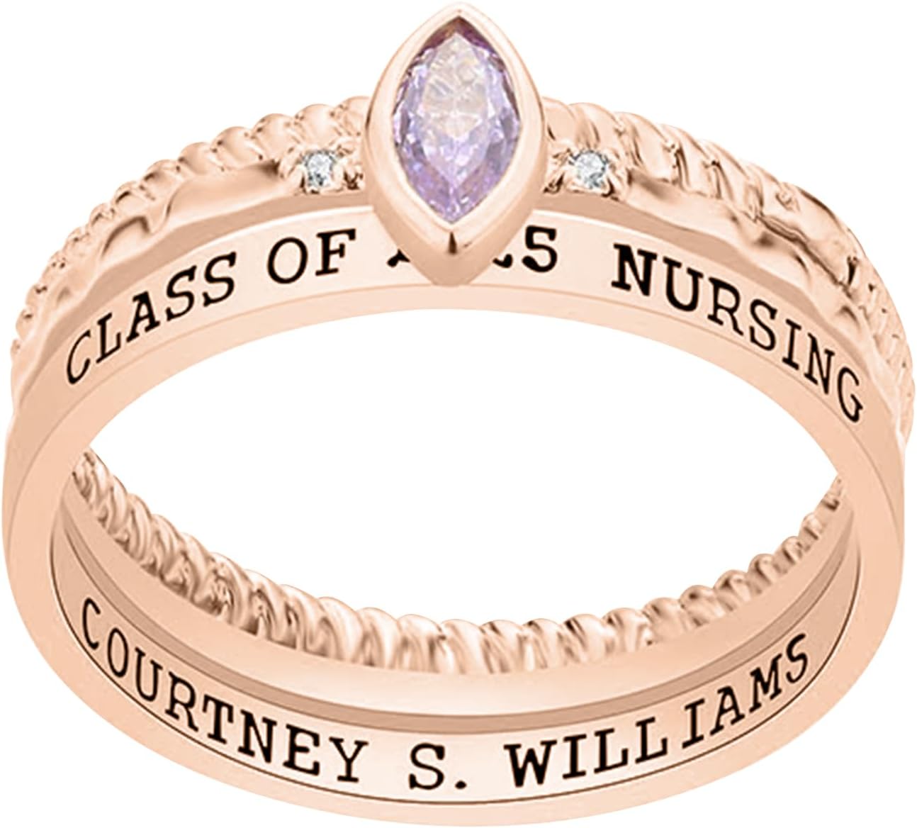 Custom Class Rings for Women 925 Sterling Silver 18K Plated Personalized Birthstone Graduation Ring Customized High School College University Women's Class Ring for Graduates