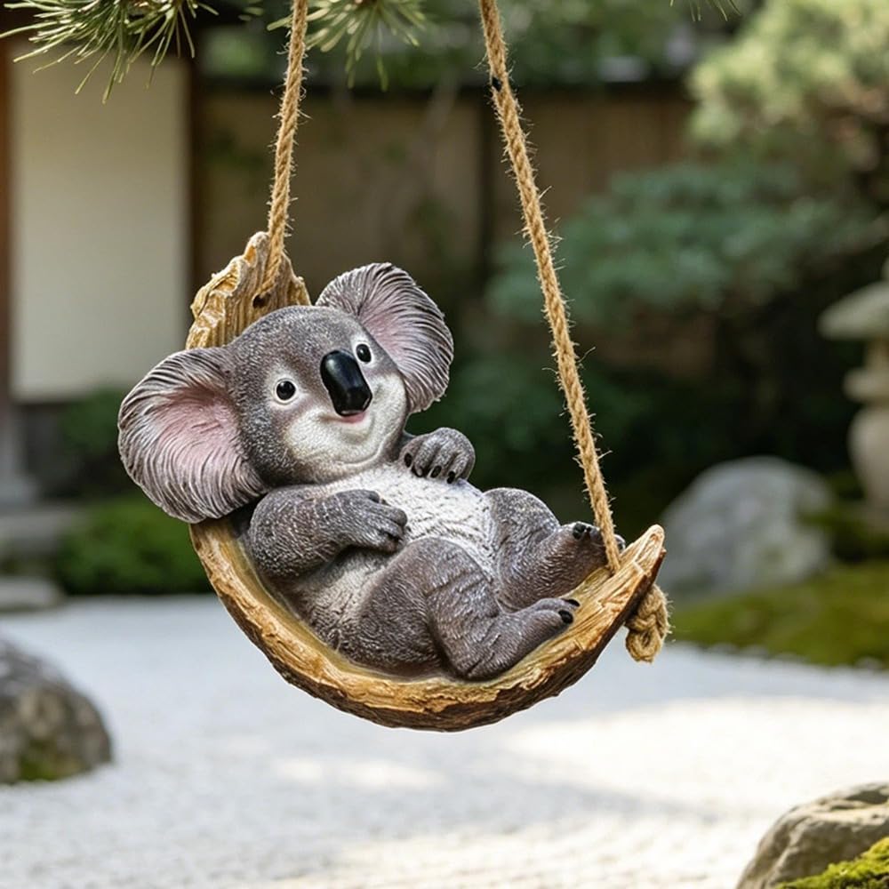 Langlebige Gartenanhänger aus Resin mit naturgetreuer Textur für Hinterhof- und Außendekoration (Koala im Stil D)