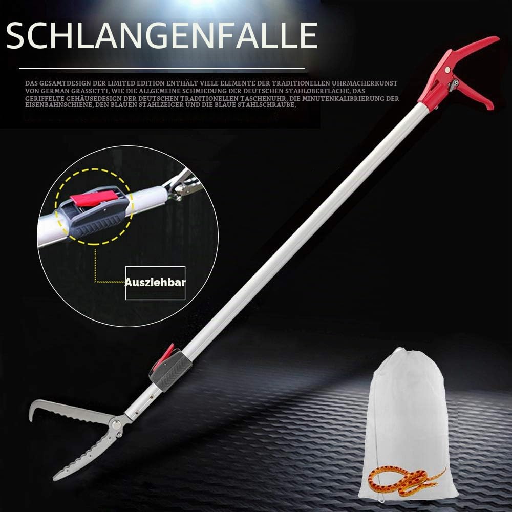150cm ausziehbare Schlangenzange für Reptilien, Rassel, Schlangenfänger, breite Backen, mit Schloss und komfortablem Griff