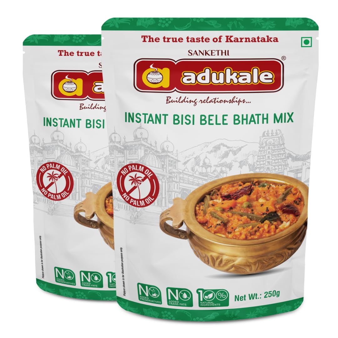 Adukale Instant Bisi BeLe Bhath Mix | South Indian Cuisine | 250g Pack (Two Packs)