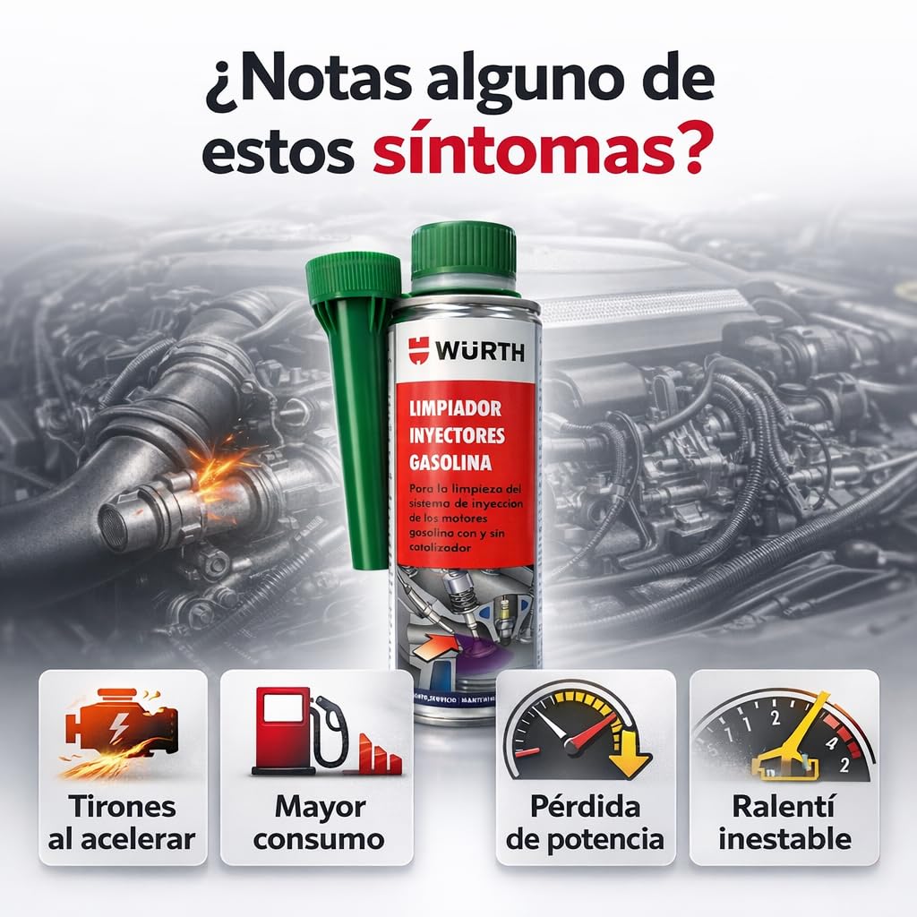 WÜRTH Limpiador de Inyectores Gasolina 300 ml | Aditivo Limpia Inyección y Sistema de Combustible | Elimina Depósitos, Mejora Rendimiento y Reduce Consumo | Compatible con Catalizador - Pack 1 Unidad