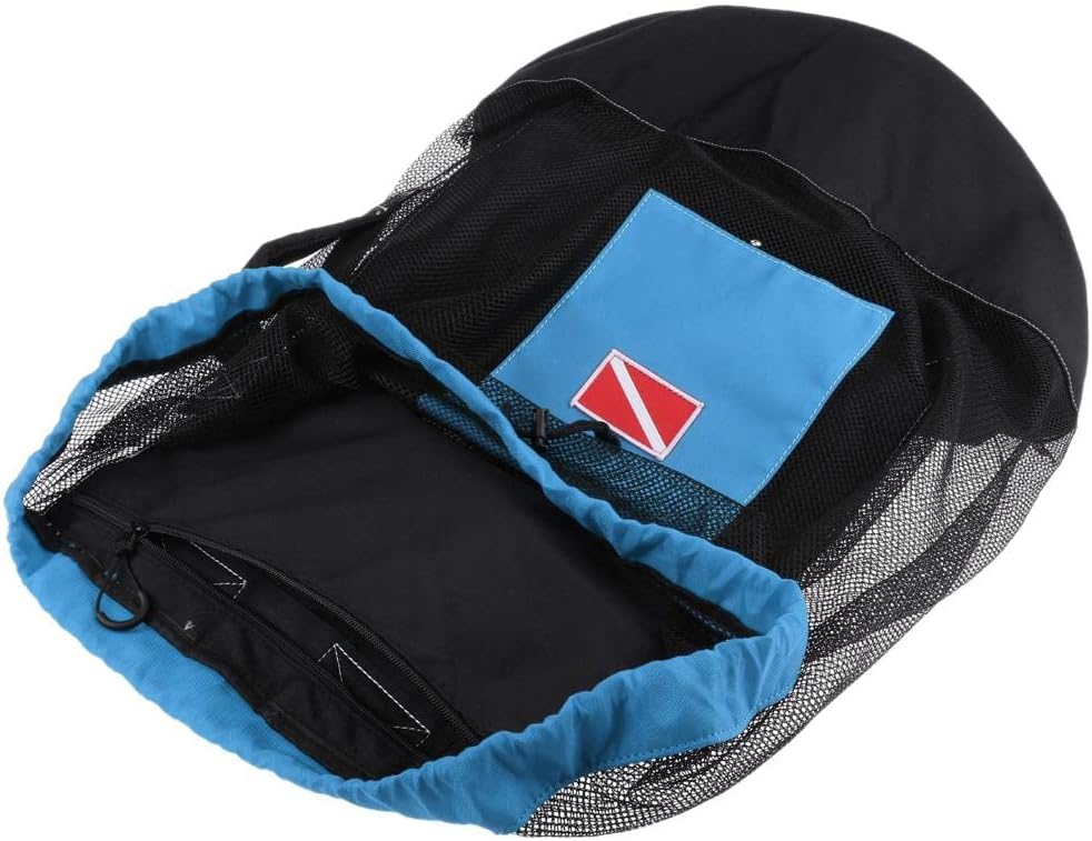Deluxe 80L Mesh Dive Flag Backpack & Drawstring Closure - Heavy Duty, Quick Drying - Perfect for Diving, Snorkeling, and Water Sports Dark Blue