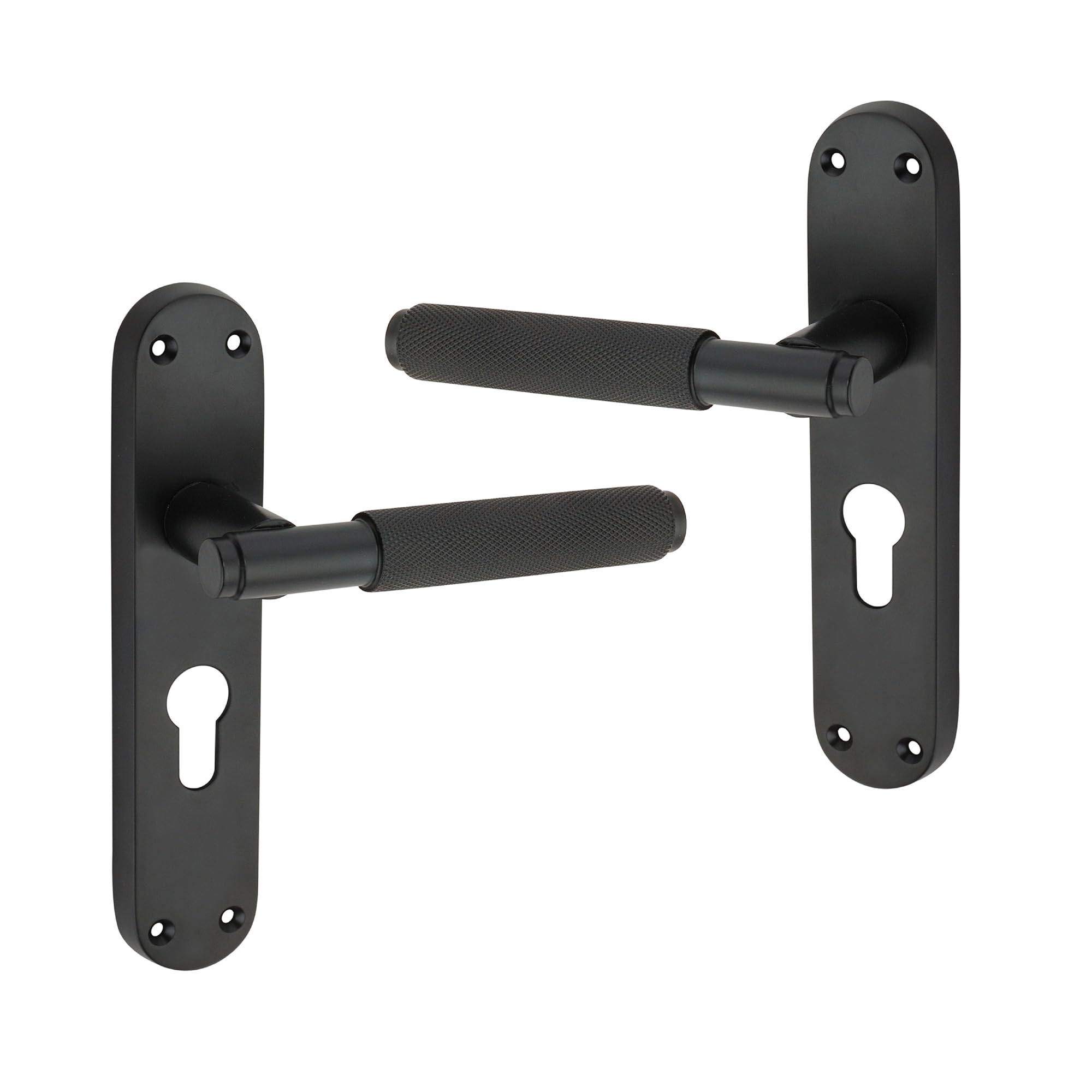 Infinity Decor Para nowoczesnych radełkowanych klamek na tylnej płycie Euro Lock Zestaw klamek do drzwi wewnętrznych i zewnętrznych (matowa czerń)