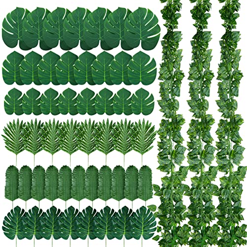 Xunyee 24 Strands 165 Ft Artificial Vines With Leaves Fake Green Tropical Garland 60 Pieces Faux Monstera Tropical Palm Leaves For Jungle Safari Plant Party Home Wall Garden Wedding Decoration #TOP8