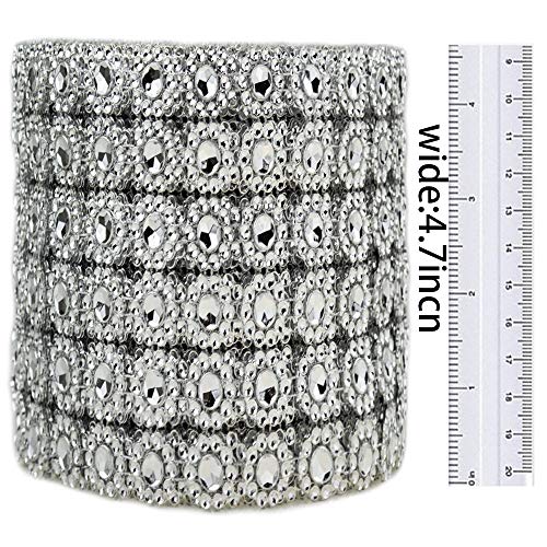 Bling Rhinestone Diamond Flower Shape Mesh Ribbon Wrap,Storystore Silver Acrylic Bling Diamond Wrap Ribbon For Wedding, Cake, Vase Decorations, Party Supplies(1 Roll, 30Ft,6 Rows)(Silver Flower Shape) #TOP2