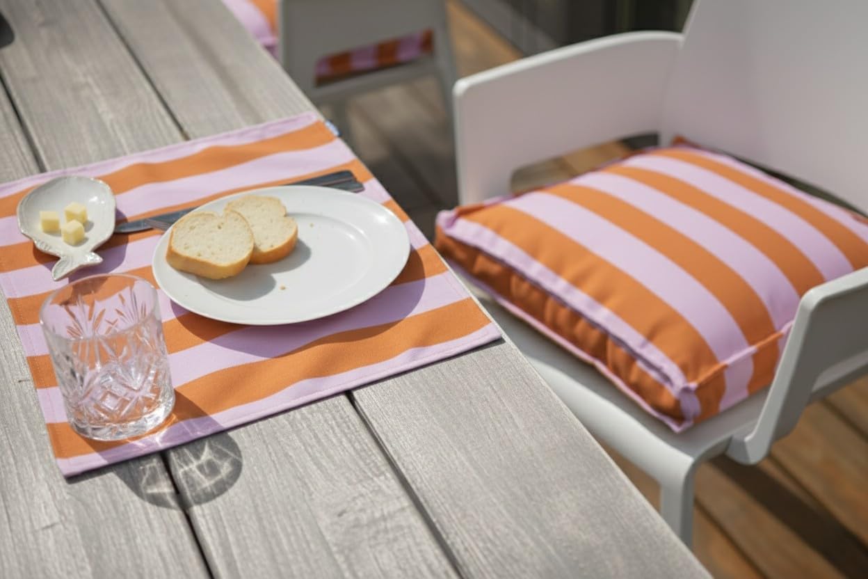 H.O.C.K. Riviera Stripe Outdoor Matratzenkissen – 50x50x10 cm Bodenkissen mit Tragegriff – Wetterfest, UV-Beständig & Schmutzabweisend – Handmade in Germany (Cognac Flieder)