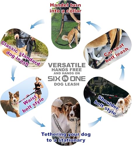 Miniatura 5 de TSPRO Correa de perro manos libres para caminar y correr con cinturón de seguridad de automóvil que absorbe los golpes con asa acolchada (marrón)