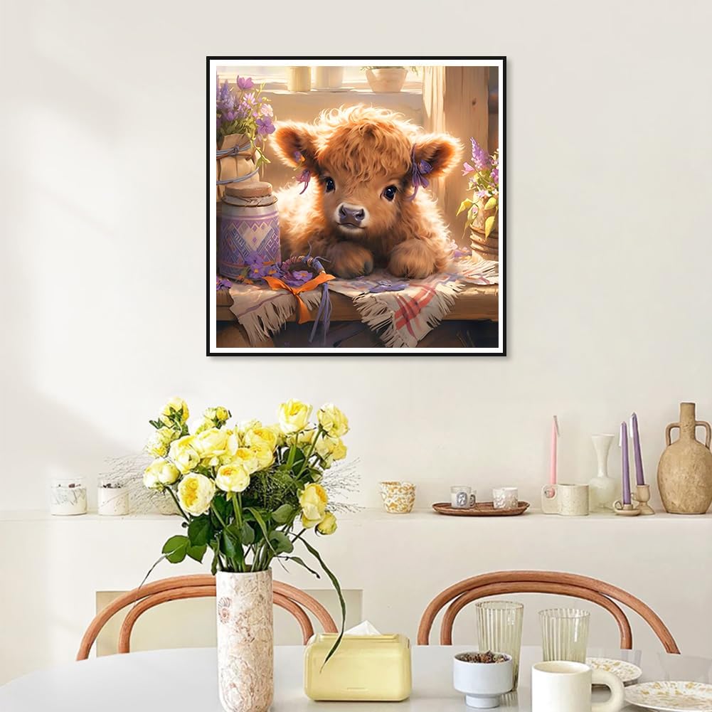 Highland Cow Diamant Malerei Set Für Erwachsene – 5D DIY Mit Runden Diamanten, 35,6 X 35,6 Cm