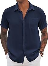 COOFANDY Camisas con Botones para Hombre Slim Camisa de Manga Corta Corta con Bolsillo Color Sólido Shirts Casual