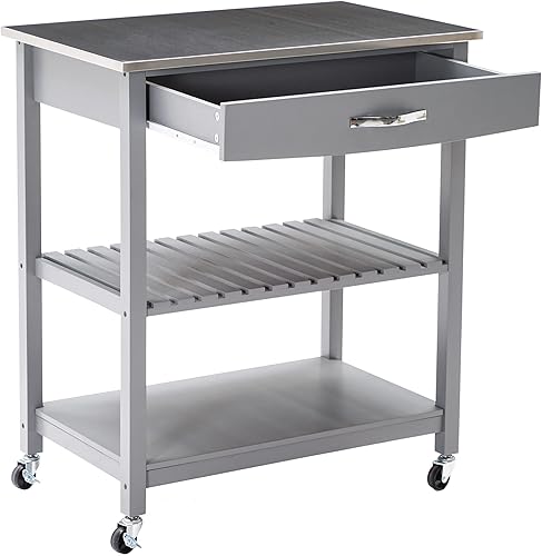 Miniatura 4 de Boraam Holland - Carrito de cocina con tapa de acero inoxidable, 19 x 30,5 x 35,75, gris