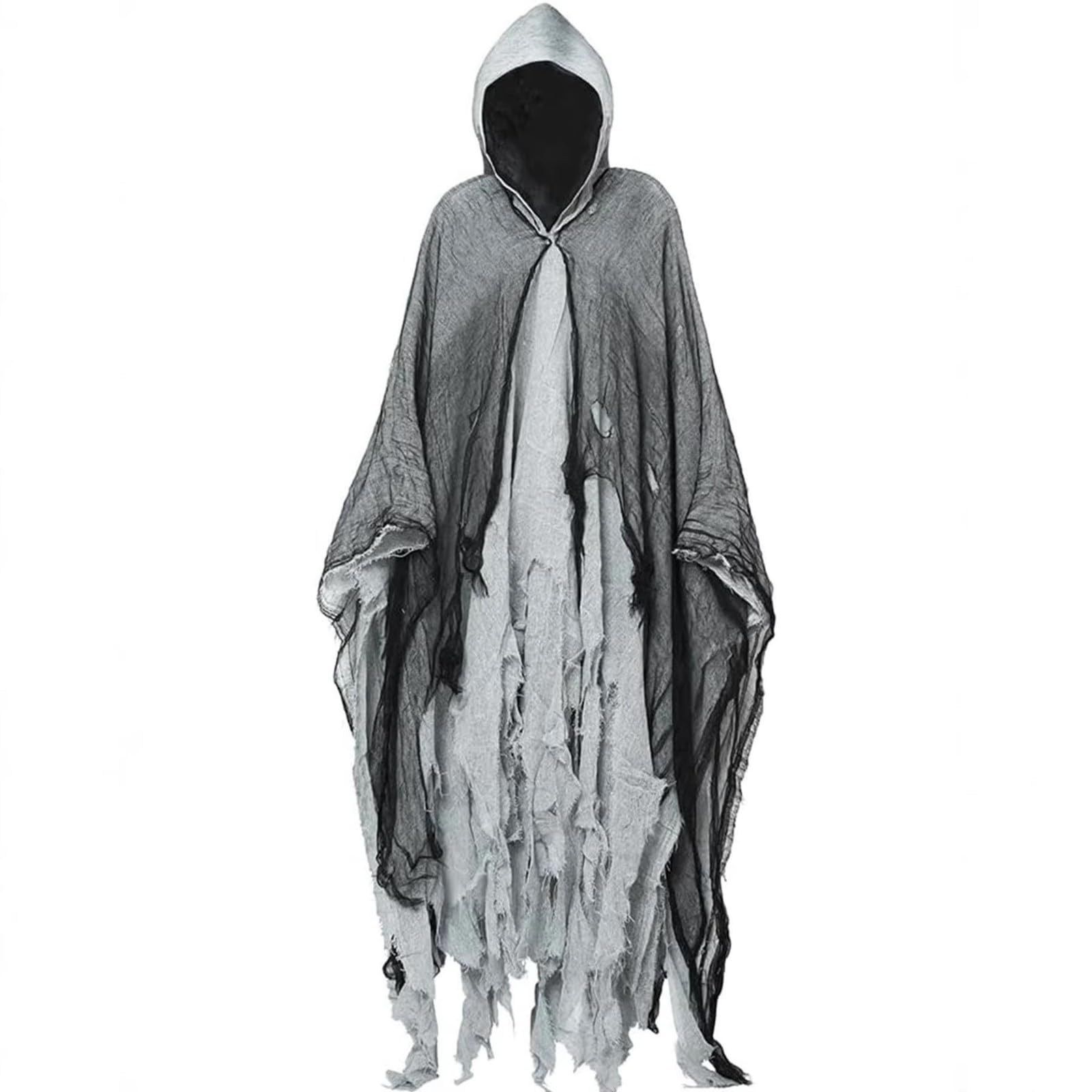 Grim Reaper Costume Kids Full Length Hooded Ragged Cloak Medieval Cape