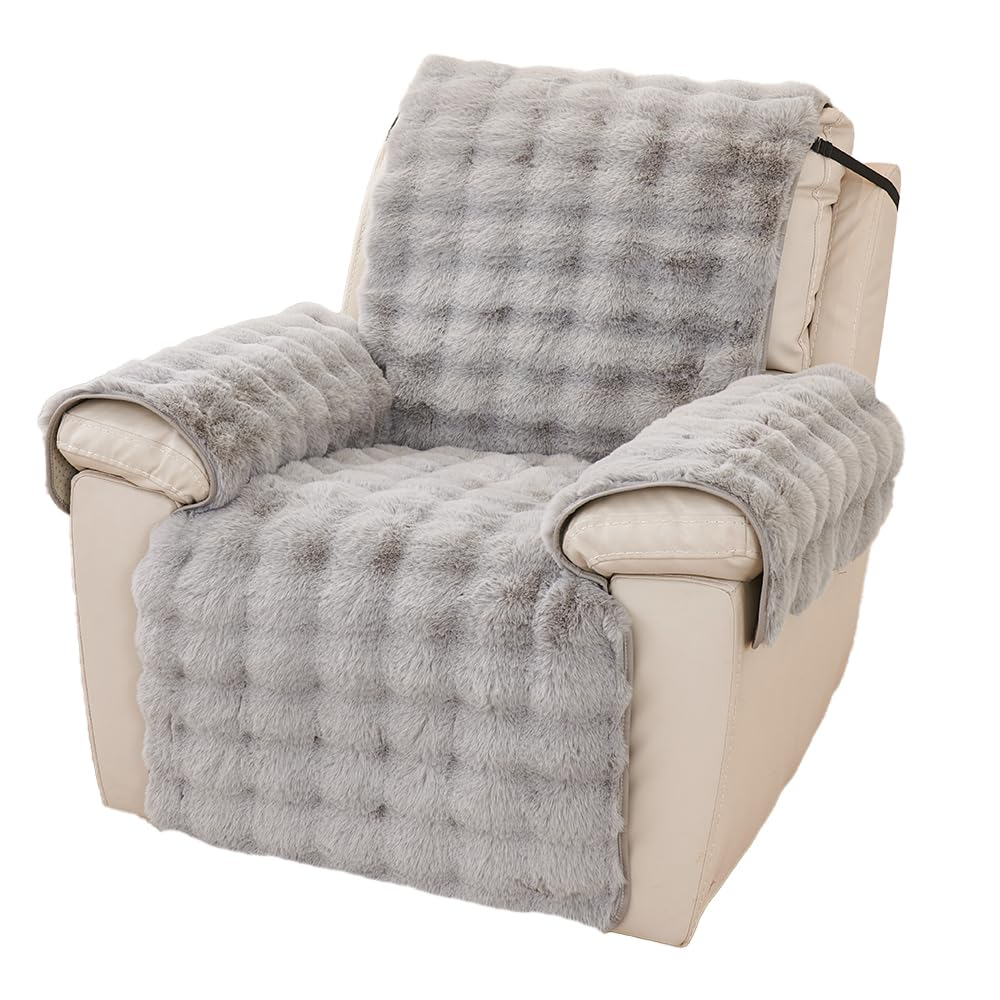 NUODWELL Thick Rabbit Plush Recliner Chair Cover, Super Soft Faux Fur Armchair Slipcover