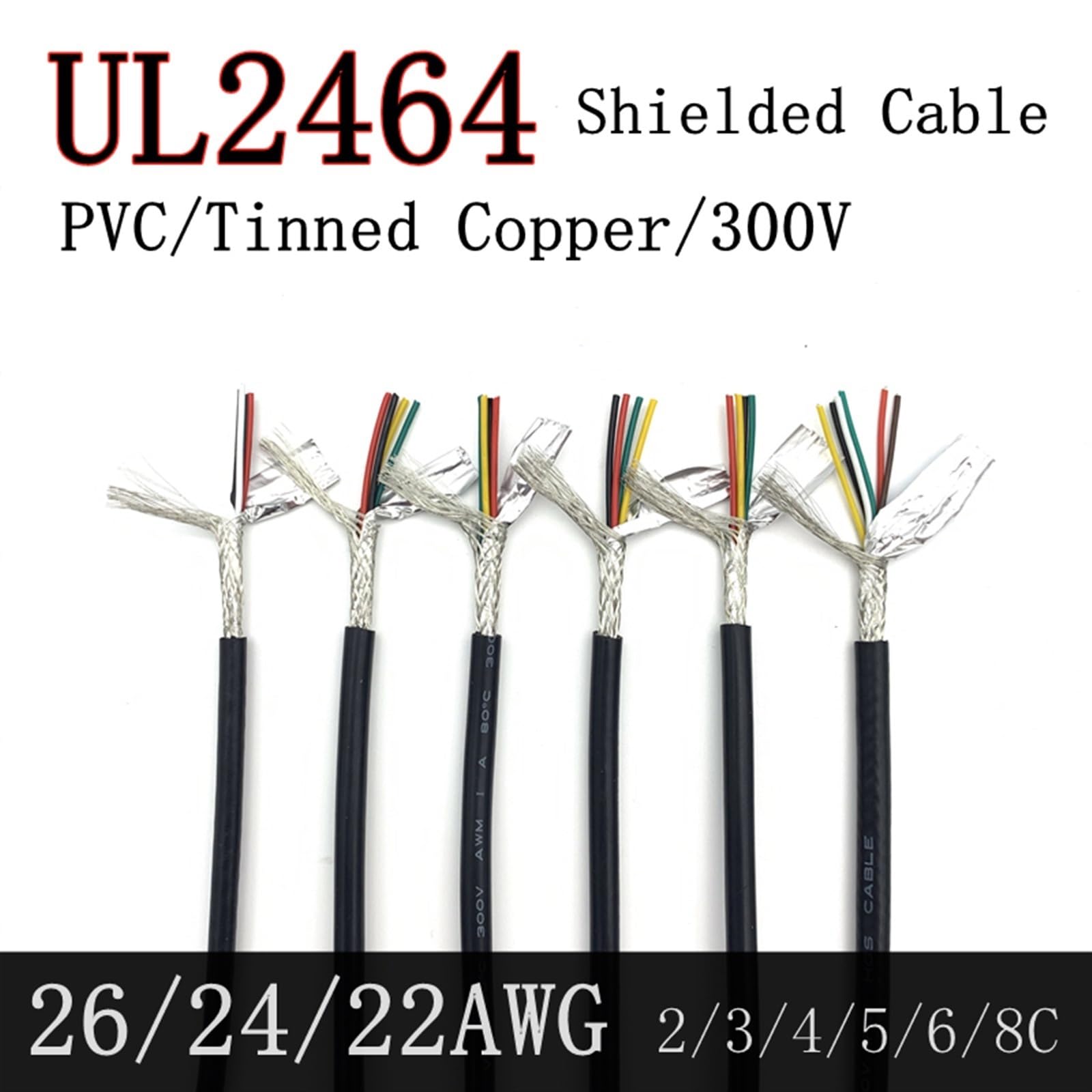 cavo schermato, Cavo di controllo del segnale audio schermato UL2464 26AWG 2-8 conduttori in rame 2-10 m(2cores,10meter)