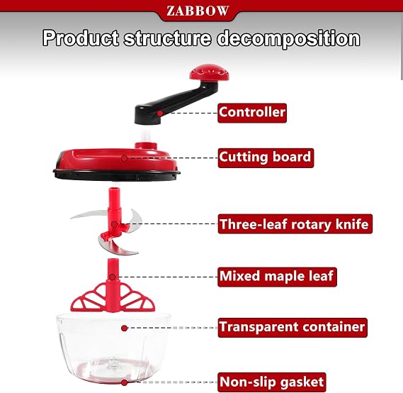 Manual Food Processor,8 Cup Hand Powered Crank Chopper,Mincer Blender with Clear Container,for Vegetables Meat Fruits Onions