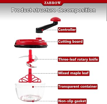 Manual Food Processor,8 Cup Hand Powered Crank Chopper,Mincer Blender with Clear Container,for Vegetables Meat Fruits Onions