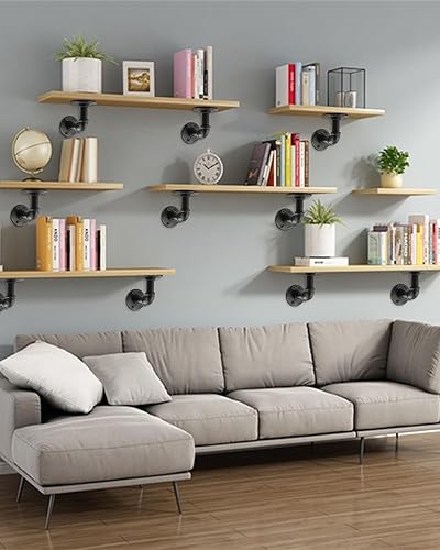 Miniatura 5 de MUZIK Soporte para estante, paquete de 12 soportes flotantes resistentes, soportes de estantería de metal para montaje en pared de tubería