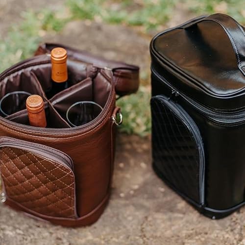 Bolsa Térmica para Vinho 4 Garrafas - Couro Ecológico (Marrom)