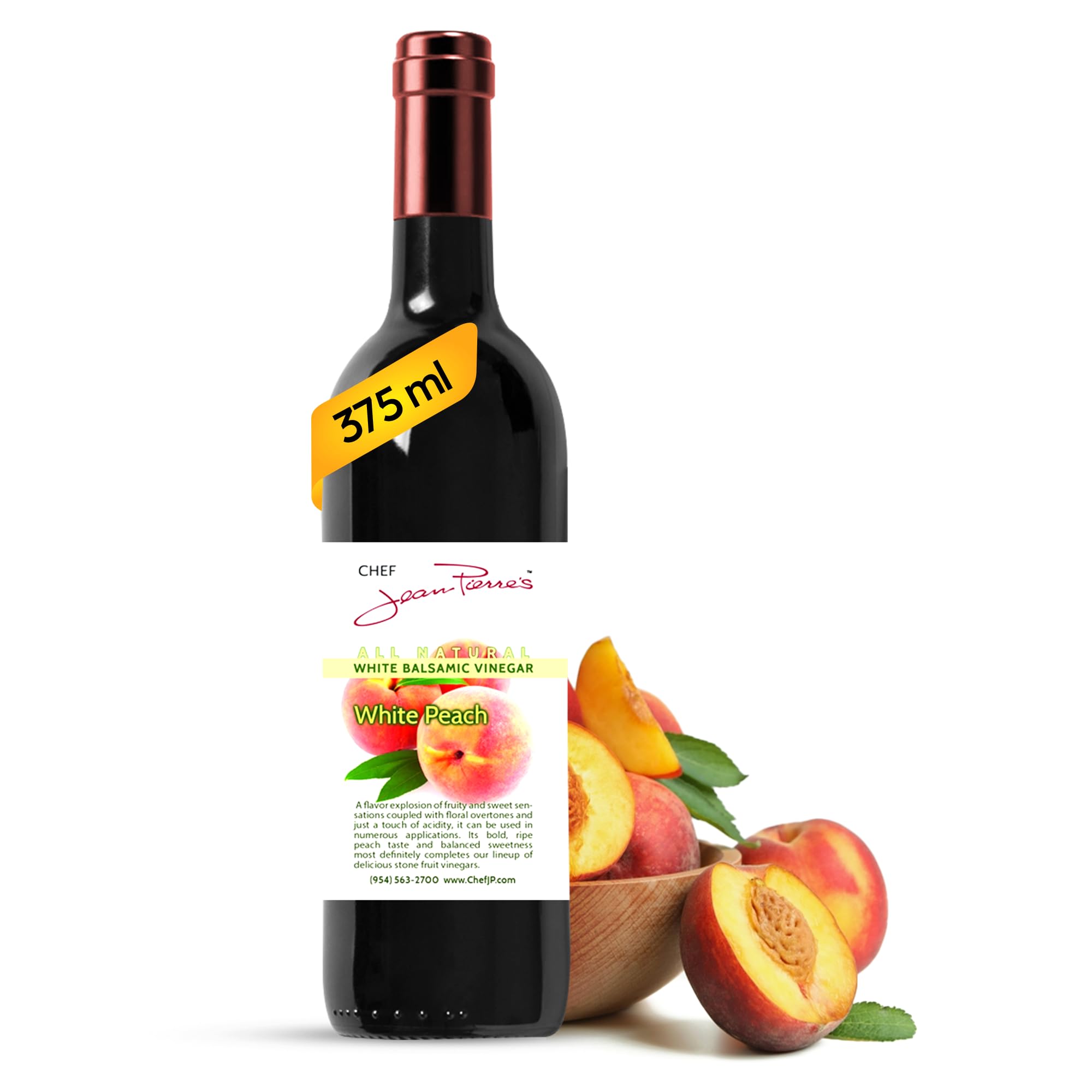 Chef Jean Pierre's Italian Balsamic Vinegar - 375ml (12.5oz) Rich Peach Flavor, 12-Year Traditional Barrel Aged - Ideal For Enhancing Your Meals