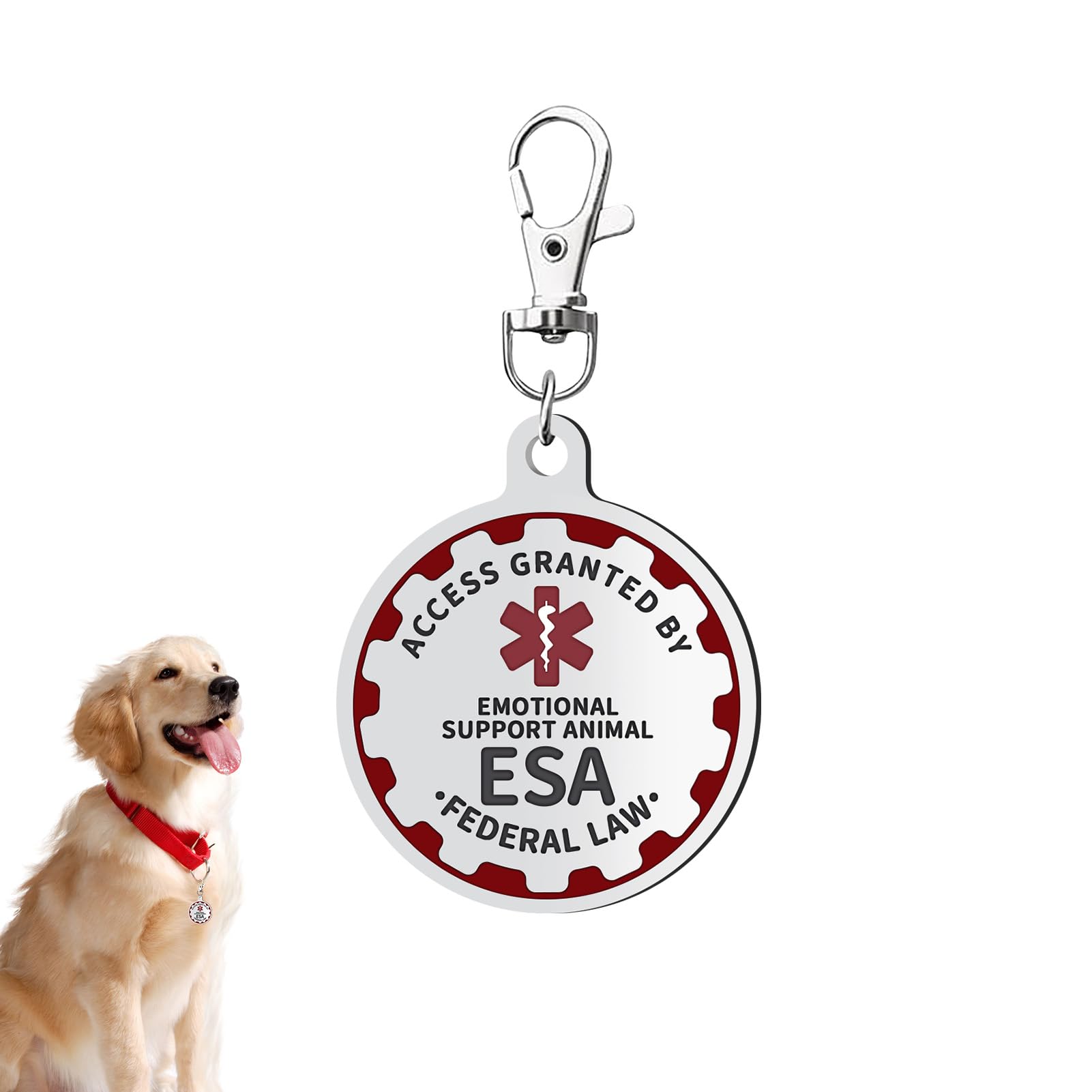 Erkennungsmarke für emotionale Unterstützung, Metall, Haustier-ID-Tags, ESA-Erkennungsmarke, rot, medizinisches Warnsymbol, doppelseitig, marineblauer Schriftzug, einfacher Wechsel zwischen Halsband,
