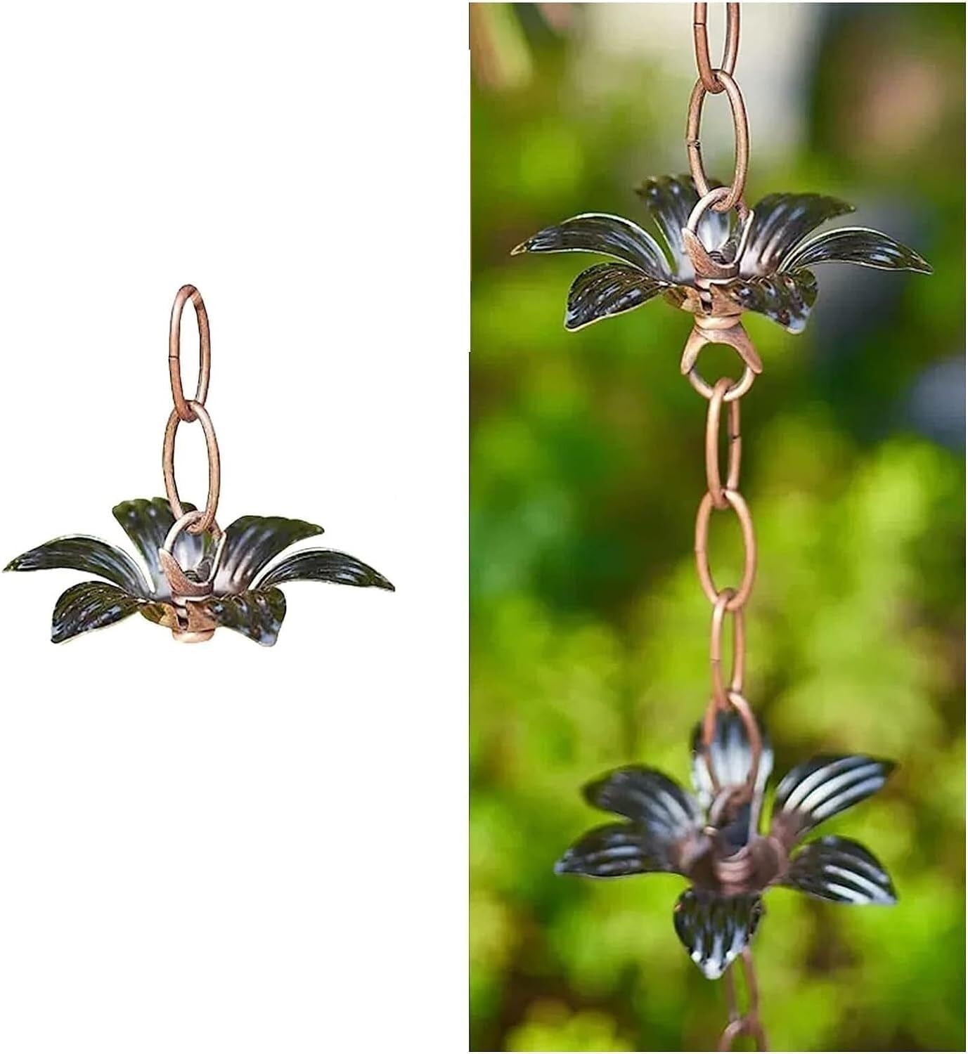 Outdoor Decorative Rain Chain, Rain Bell Downpipe Chain, Temple Courtyard Eave Diverter Collector Chain(Style1,1.5m/5ft)