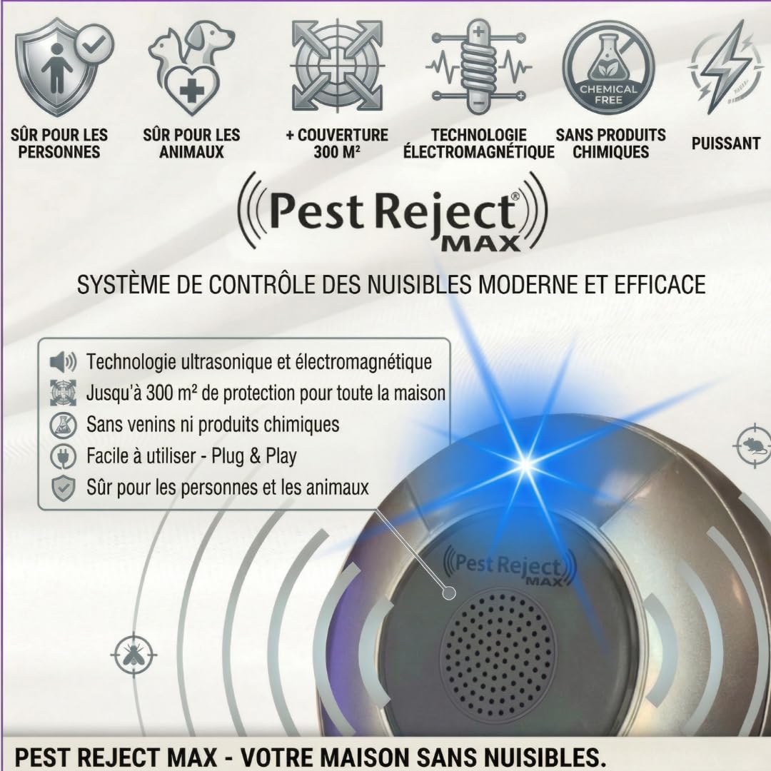 Max Répulsif efficace contre les nuisibles, insectes et rongeurs, plus puissant et plus efficace, technologie électromagnétique + ultrasons, fréquence variable (3)