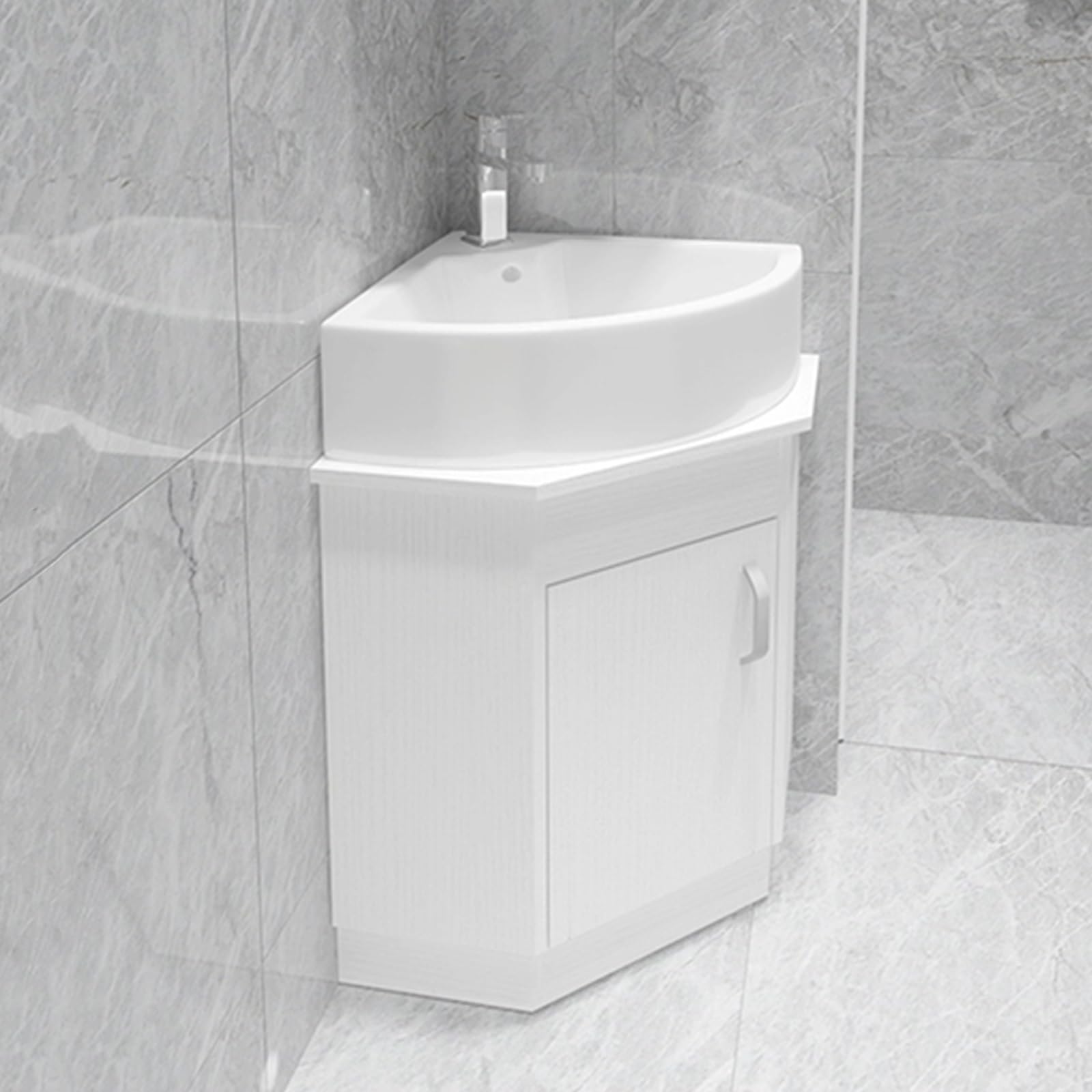 DFGHNBVC Space-Saving Wall-Mounted Bathroom Vanity Set With Ceramic Sink, Chrome Faucet Drain For Compact Areas,Freestanding White - 48X48Cm