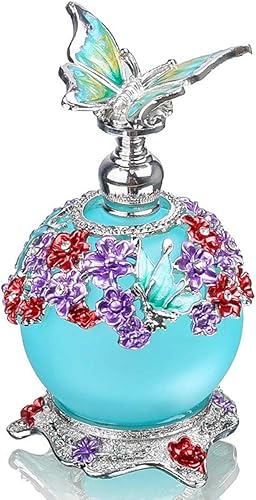YU FENG Botella de perfume de vidrio decorativa recargable con diseño retro esmerilado elegante, botella de perfume vintage vacía con figura de