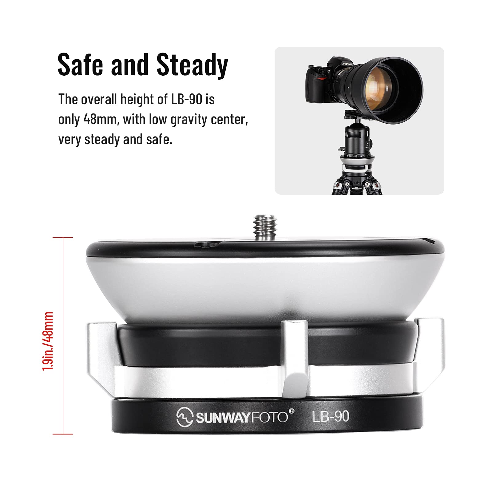 SUNWAYFOTO Base di livellamento LB-90 Testa treppiede Capacità di carico 25 kg