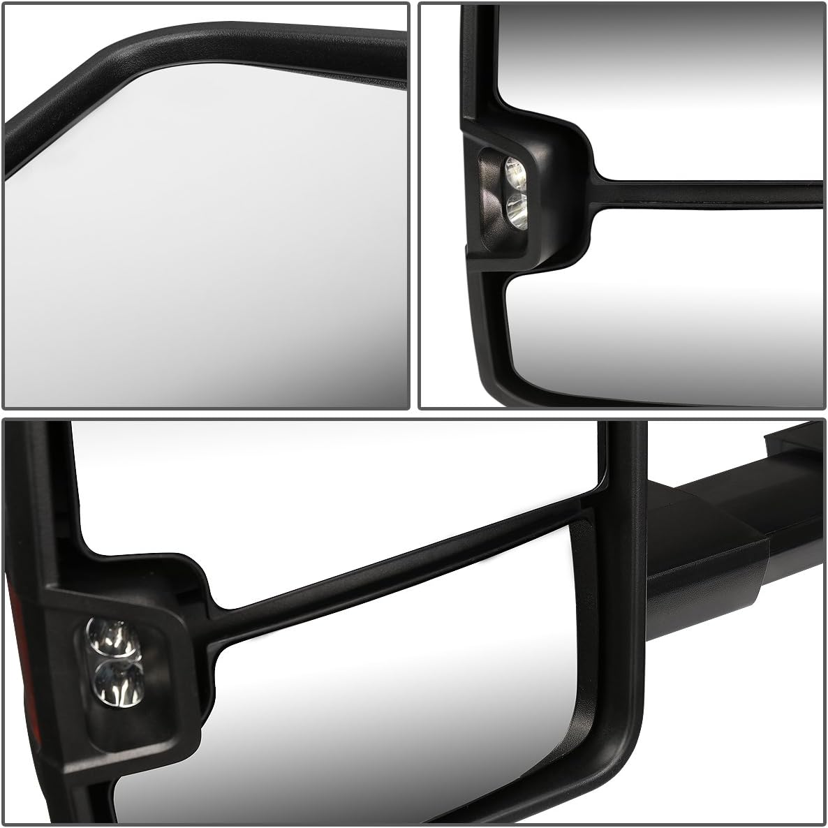 Auto Dynasty Driver & Passenger Side Rear View Towing Mirror | Manual Telescoping & Adjust | Amber LED Turn Signal, Compatible with Chevy Silverado Suburban Tahoe GMC Sierra GMT800 99-07, Black