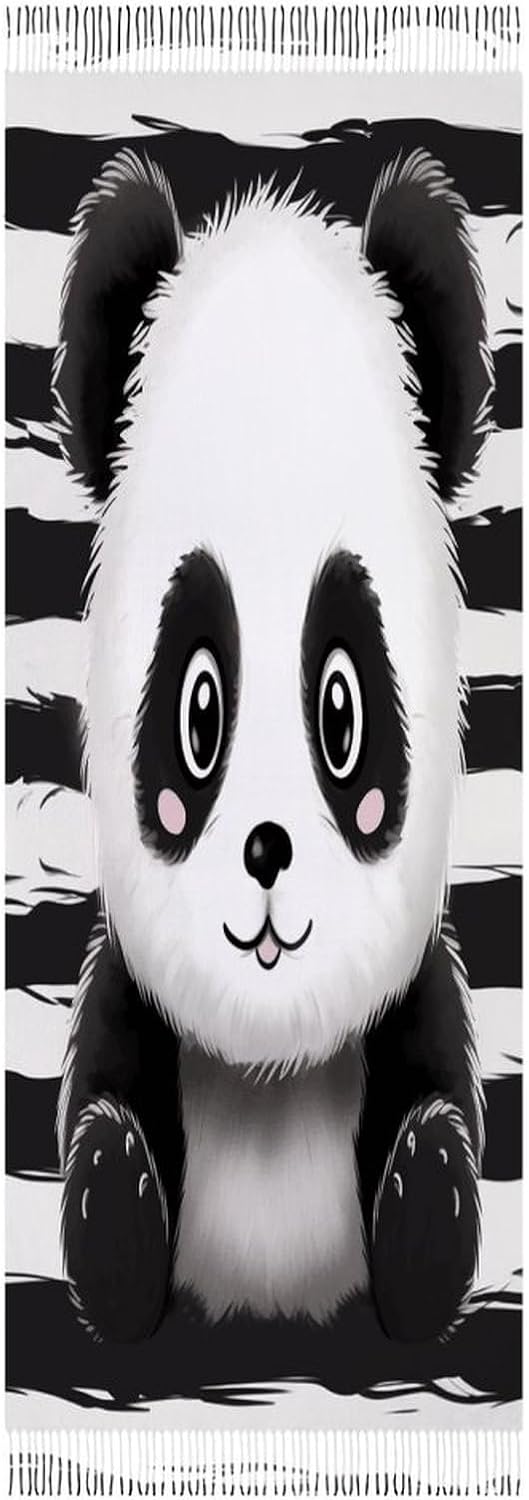 Black And White Panda Winter Scarf for Women Soft Tassel Scarves Oversized Wraps Long Shawl Cold Weather Thick Blanket Scarfs