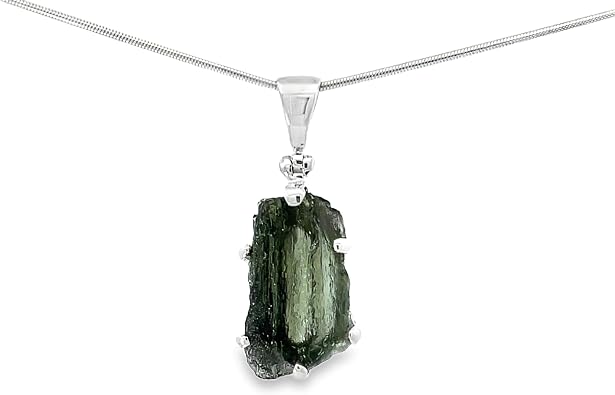 Moldavite Pendant Silver Necklace by Stones Desire