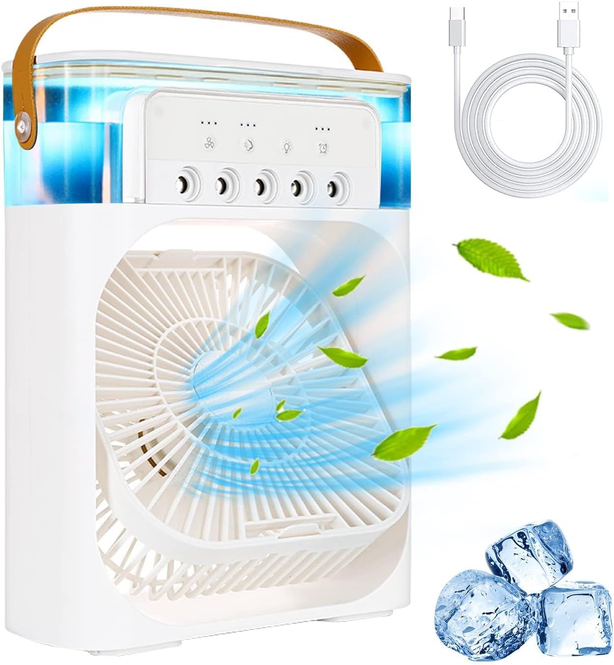 UNUSROOM Portable Air Conditioners,Mini Evaporative Cooler,700ml Cooler 3 Speeds,USB Personal Conditioner with 7 LED Light,1-3H Timer AC Cooling Fan for car Home Office Room, White (LFJ)