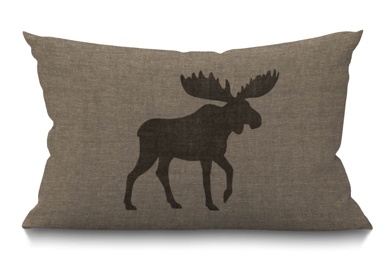 Bgbdeia Multi 153 Rustic Cushion Cover Rustic Moose Silhouette Burlap Cabin Cotton Linen Decorative Rectangular Throw Pillow Cover Pillowcase For Sofa And Bed Couch 12"X20" 30 X 50 Cm