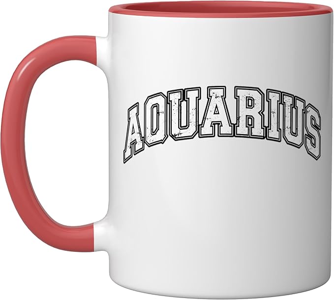 Aquarius Zodiac Sign Varsity Ceramic Mug, Red/White
