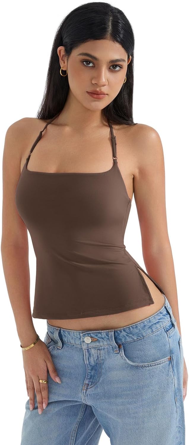 SUUKSESS Women Halter Double Lined Tank Top Backless Going Out Camisole Crop Top - Image 3